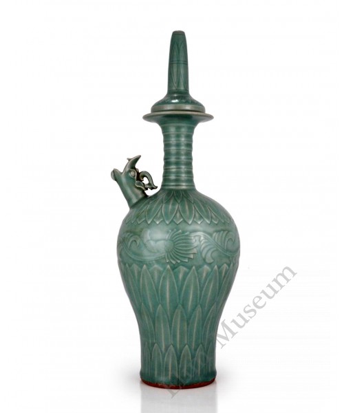 1511 A Long-Quan celadon  carved-lotus long neck water jar